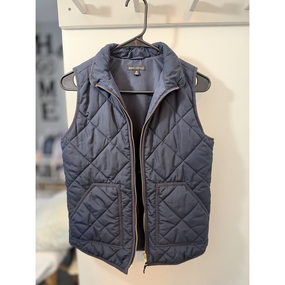 J Crew Mercantile Quilted Vest XS Blue Womens Mock Neck Zip Pockets F057 - Picture 2 of 4